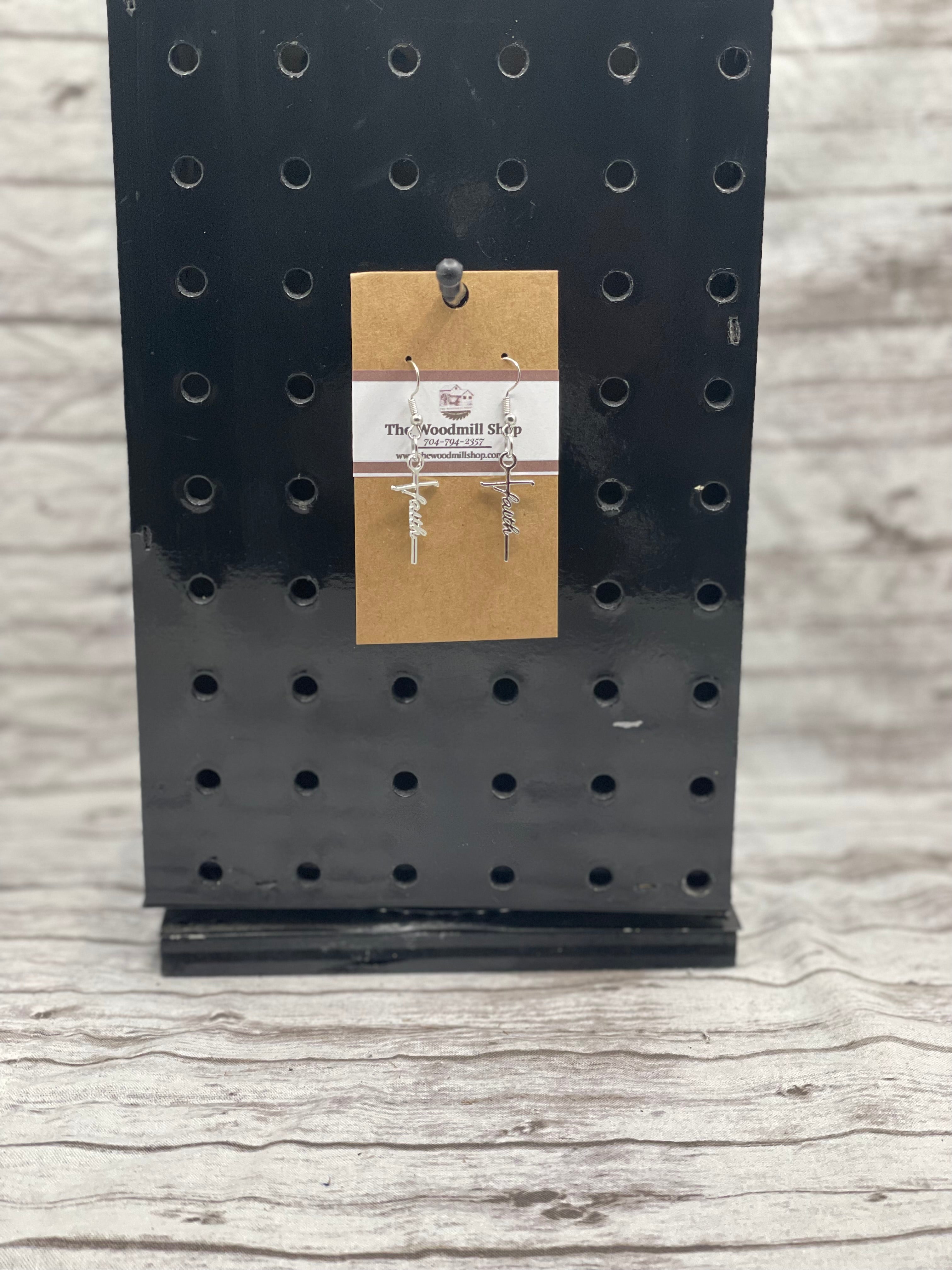 Scripted Faith Cross Earrings